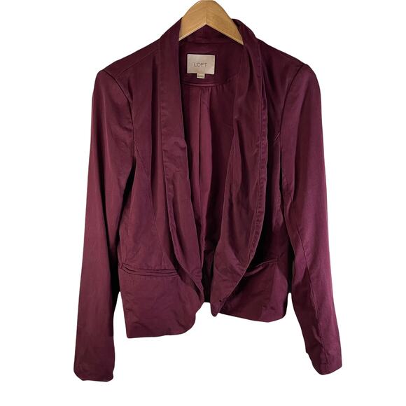 LOFT Women's Open Front Blazer Jacket Burgundy Size Small Career Office Siren - Picture 1 of 7